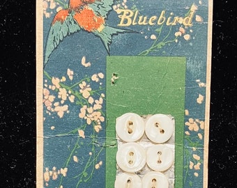 Vintage  ‘Bluebird’ brand with 12 MOP buttons on original beautiful graphic button card. *props not for sale.