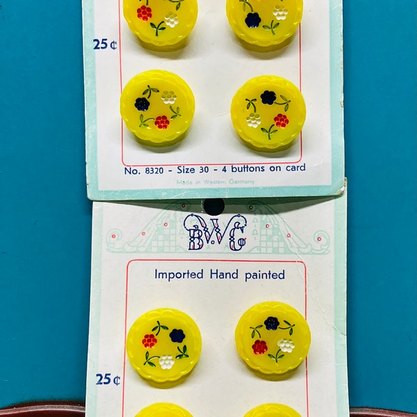 Two vintage original button cards of their 8 yellow floral original buttons