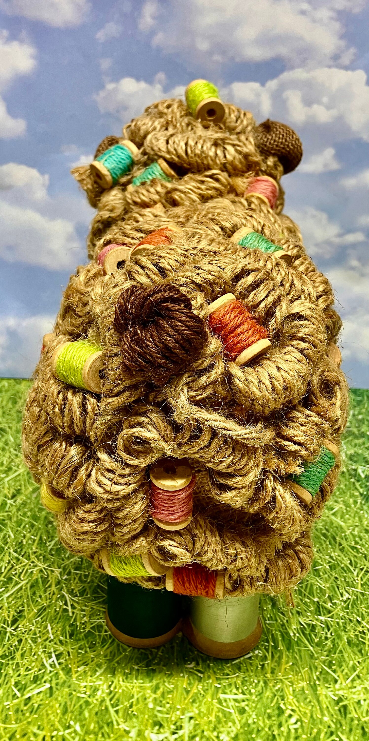 Vintage Craft Sheep of Threaded Spools W/ Large Wooden Sewing Spool ...
