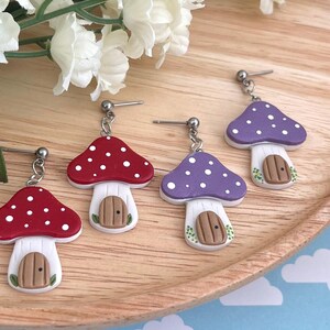Mushroom Cottage Earrings: Handmade Polymer Clay Fairycore Jewelry