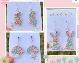 Pastel Floral Earrings | Cottage Core Jewelry | Polymer Clay | Spring Time Bunnies | Whimsical Fashion | Sensitive Ears