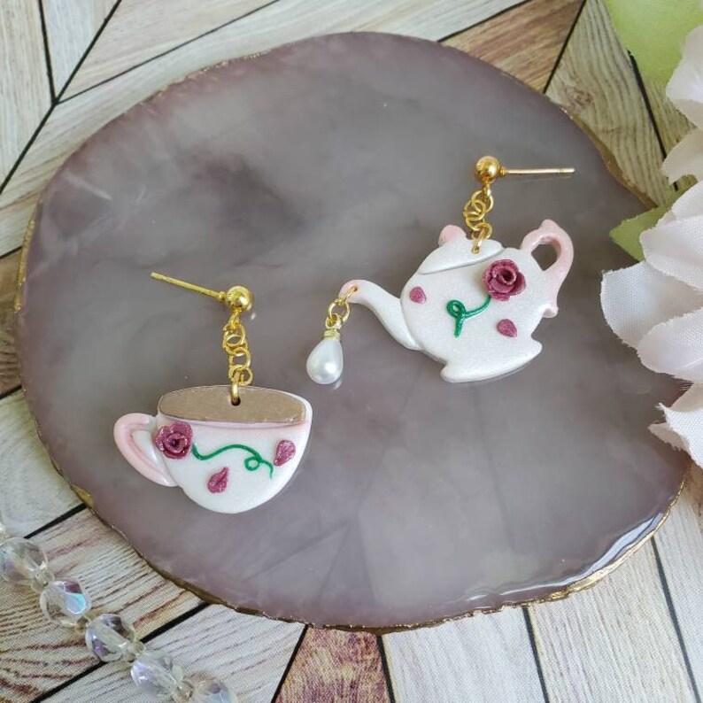 Teapot Earrings vintage Tea Set Earrings Cottagecore Fashion Etsy