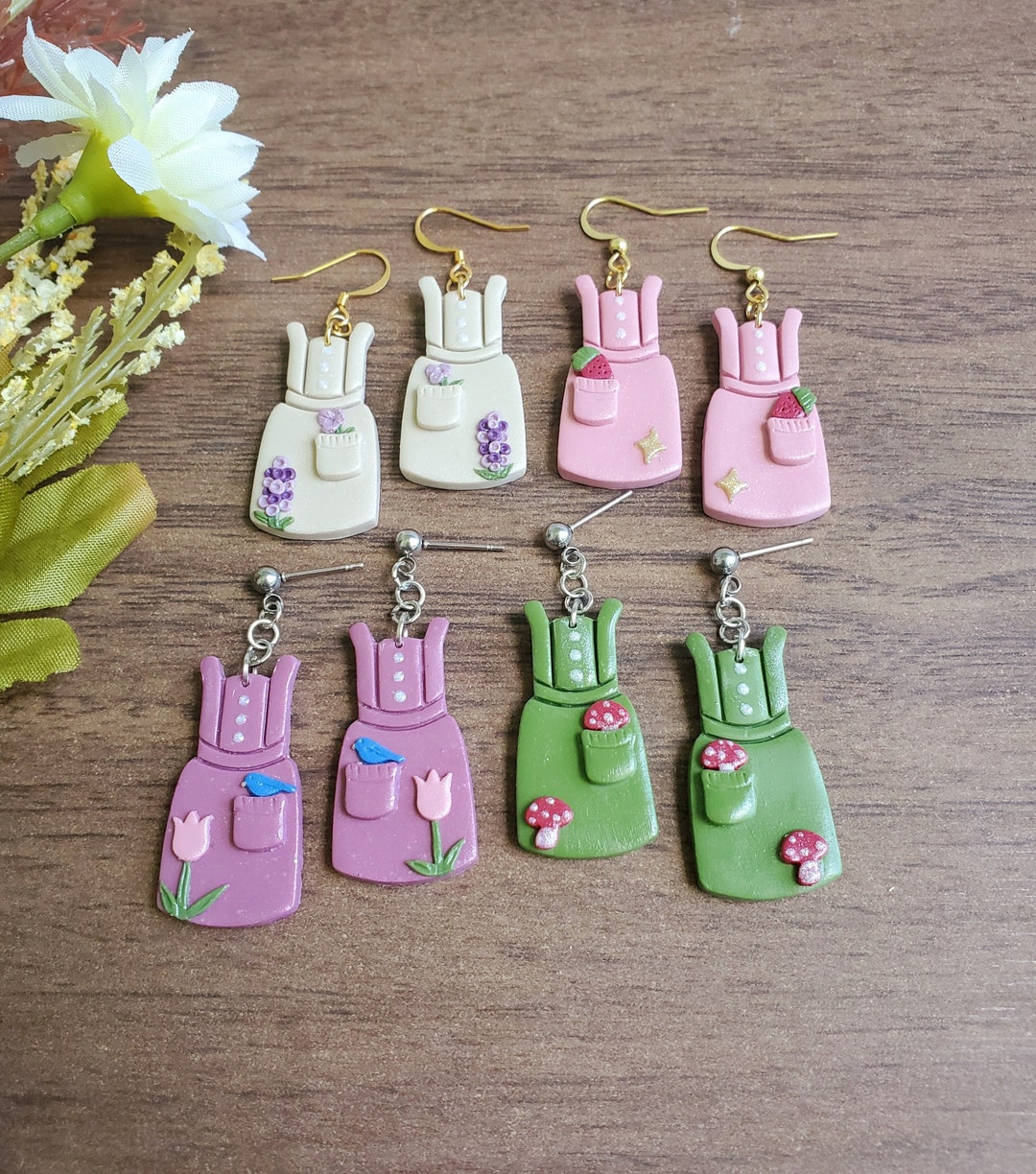 Cottagecore Dress Earrings Grandmacore Jewelry Polymer Clay Earring