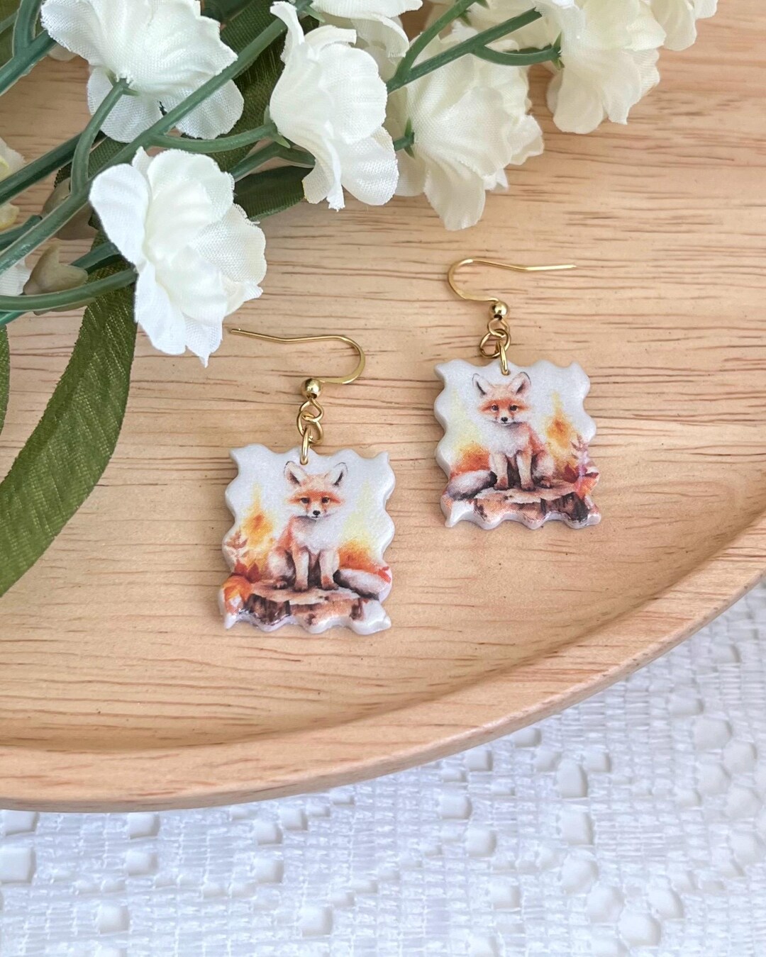 Cute Acrylic Red Fox Dangle Earrings - Cartoon Animal Jewelry, Hypoallergenic Gift For Women