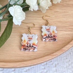 Red Fox Earrings | Gifts for Nature Lovers | Watercolor Wildlife | Hypoallergenic | Cottagecore Jewelry | Polymer Clay Earring