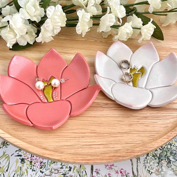 Lotus Flower Trinket Trays | Floral Jewelry Dish | Polymer Clay