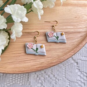 Floral Book Earrings: Polymer Clay Cottagecore Jewelry