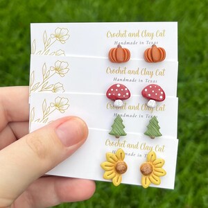 Fall Stud Earrings | Polymer Clay Cottagecore Jewelry | Pumpkin Earrings | Toadstools | Hypoallergenic Studs