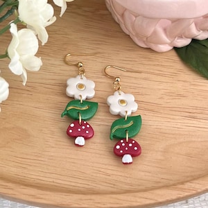 Cottagecore Charm Dangly Earrings | Polymer Clay | Whimsical Jewelry | Floral Earrings | Hypoallergenic