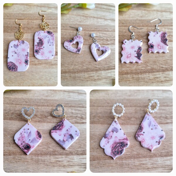 Soft Pink Floral Clay Statement Earrings | Cottagecore Jewelry | Polymer Clay Earring | Romancecore Floral Lover | Sensitive Ears