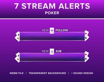 7 Animierte Poker Stream Alarme | Lila & Silber | Neuer Abonnent, Neuer Follower, Twitch Stream Add-on | Mit SoundDesign