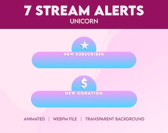 7 Pinke Animierte Twitch ALerts für Streamer | &quot;Einhorn&quot; | Rosa & Blau | Girly Strom | Nette Warnungen