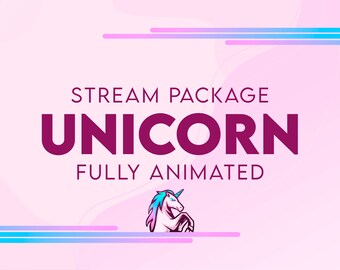 Animated Twitch Pack UNICORN for Streamers | Pink & Blue | E-Girl, Girly Stream