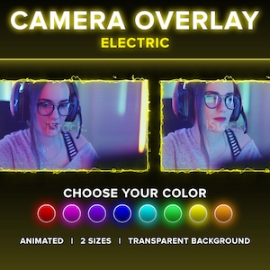 Animated Electric Camera Overlay Twitch | Customizable Color | Webcam Border Stream