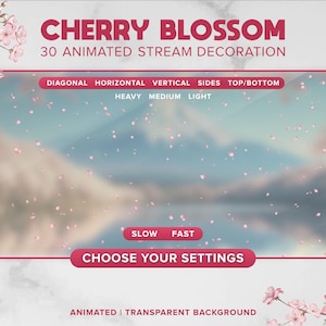 30 桜のオーバーレイ | アニメ化された桜の花びらが舞い落ちるストリームの装飾 | かわいいピンクの Twitch Vtuber ストリーム、Youtube