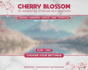 30 Cherry Blossom Overlays | Animated Falling Sakura Petals Stream Decoration | Cute Pink Twitch Vtuber Stream, Youtube