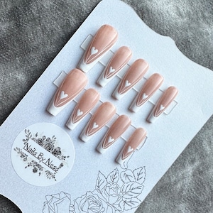 Press on nails, French tip Valentine stick on nails set of 10 false nails