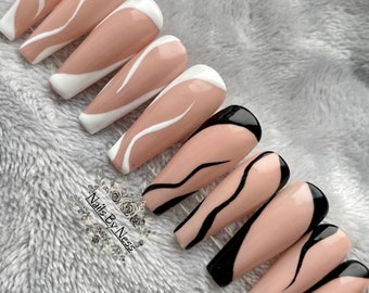Press on nails|mismatch minimalist abstract nails| monochrome stick on nails| set of 10 |false nails| Glue on Nails