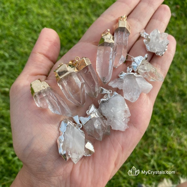 Rough Clear Quartz Crystal Pendant, Raw Natural Clear Quartz Point, Jewelry, Healing Crystals