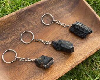 Raw Black Tourmaline Key Chain Accessory, Natural Black Tourmaline, Rough Black Tourmaline Protection Keychain, Black Tourmaline Stone Charm