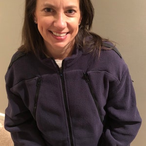 Fleece Jacket For Dialysis or Chemotherapy Treatments That Supports Catheters/PICC Lines, Fistulas and/or Ports on Left or Right Side (Blue)