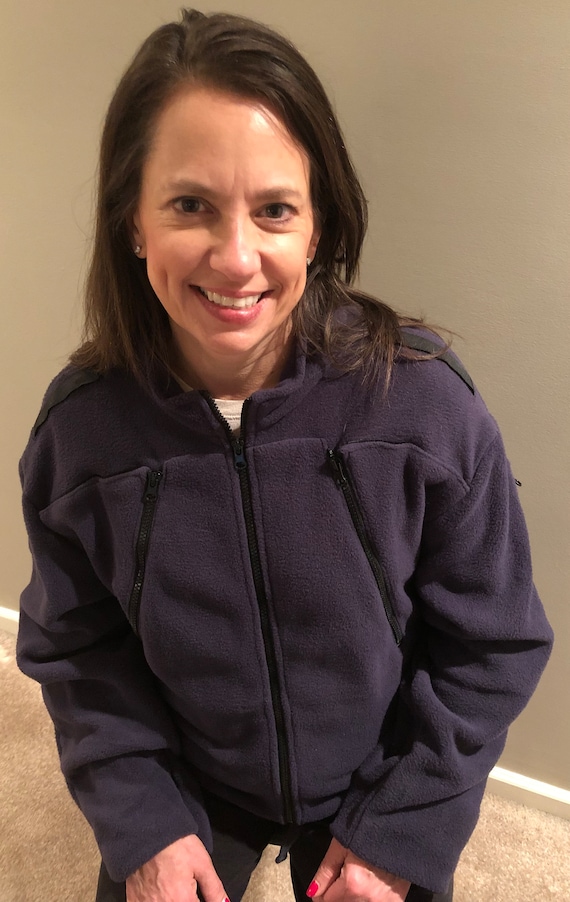 Fleece Jacket For Dialysis or Chemotherapy Treatments That Supports Catheters/PICC Lines, Fistulas and/or Ports on Left or Right Side (Blue)