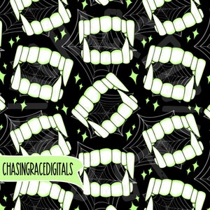 Vampire teeth seamless pattern, glow in the dark, Halloween, spooky, seamless download, vampire, cute