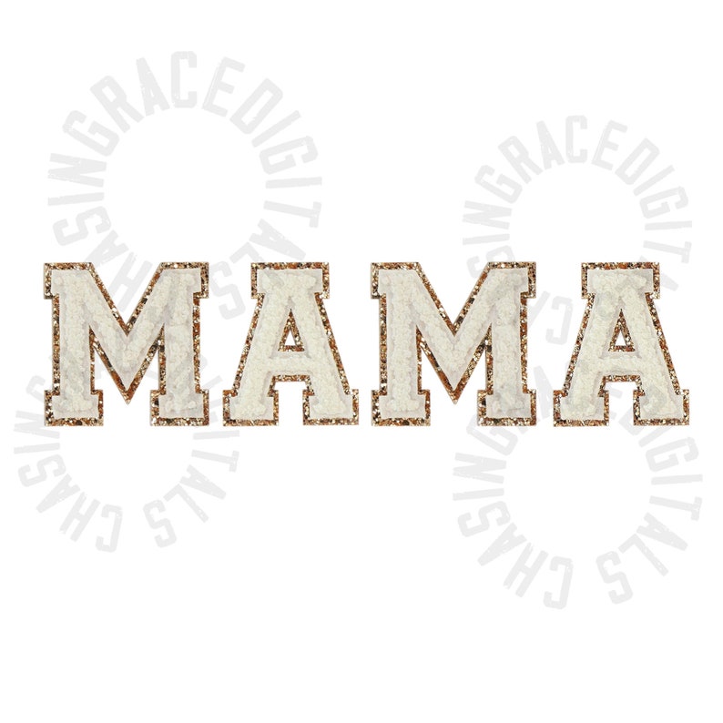 Mama Varsity Letters PNG White Gold Glitter Rhinestone Etsy
