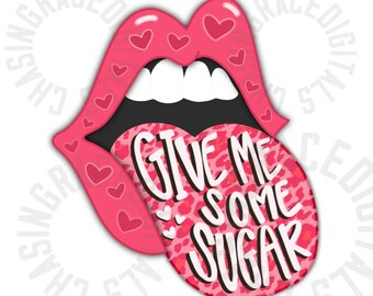 Valentijnsdag, PNG, INSTANT DOWNLOAD, digitale download, lippen, harten, liefde, schattig, Valentijnsdag, retro, geef me wat suiker, sublimatiebestand