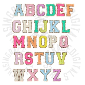 Varsity Letters, alfabeto, descarga instantánea, descarga digital, retro, brillo, occidental