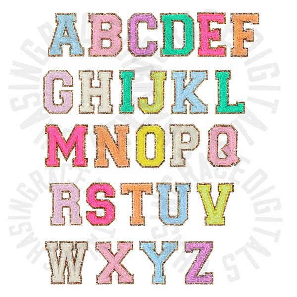 Varsity Letters, alphabet, instant download, digital download, retro, glitter, western