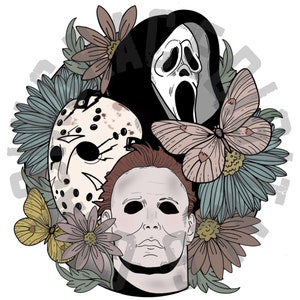 Halloween floral, PNG, digital download, matching file, horror movie, scream, Jason, Freddy, fright night