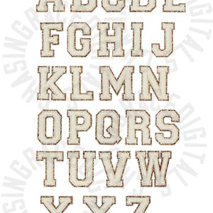 Letras universitarias blancas, PNG, descarga digital, DESCARGA INSTANTÁNEA, retro, brillo, diamantes de imitación, oro, blanco, archivo de sublimación