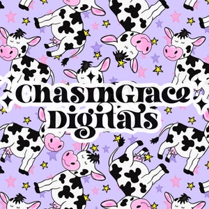 Moo cow seamless pattern, digital download, western, alien, cowgirl, space cowgirl, matching file