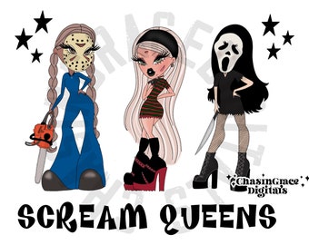 Halloween dolls, mashup, PNG, digital download, horror, spooky, dress up, cute, trendy