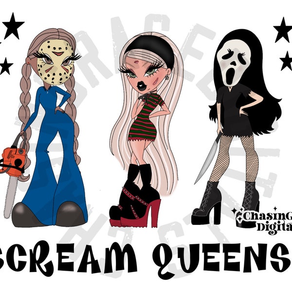 Halloween dolls, mashup, PNG, digital download, horror, spooky, dress up, cute, trendy