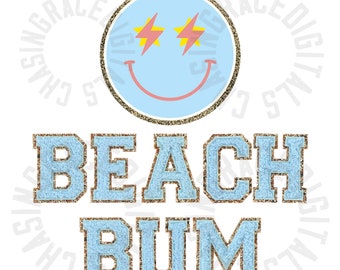Beach Bum, PNG, Digital Download, instant download, summer, summer time, retro, varsity letters glitter, lighting bolt