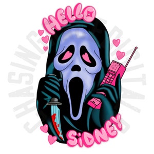 Scary movie, PNG, digital download, hello Sydney, horror movie, pink, pastel, Halloween