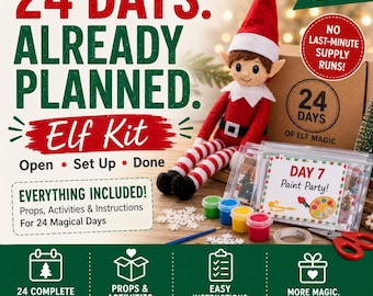 2026 Elf Kit – 24 Day Christmas Elf Activity Kit with Props & Pre-Planned Ideas