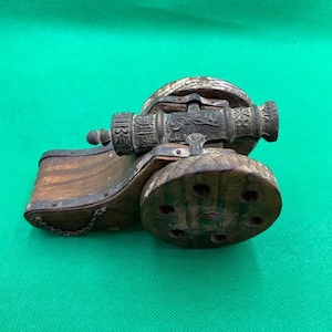Vintage handmade wood and metal miniature cannon