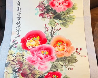 Grand rouleau chinois authentique magnifiquement peint à la main