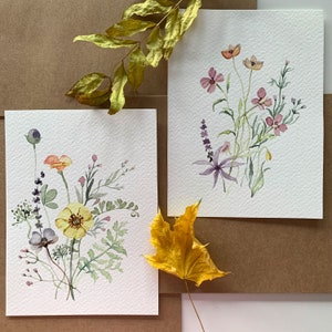 Aquarelles peintes à la main, cartes de voeux, aquarelle de fleurs, aquarelle florale romantique