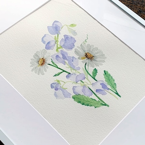 Daisy Sweet Peas, Original Watercolour Card, Flower Painting, Flower Wall Art, Wall Decor, Loose Watercolor, Transparent Flowers