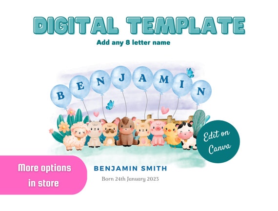 Animal Farm Balloon Personalized 8 Letter Name Nursery Birth - Etsy
