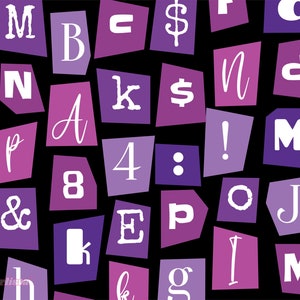 Digital Magazine Letters  - PNG transparent, alphabet symbols clip art- Purple Sublimation PNG Anonymous letters, Ransom Note ABC Number