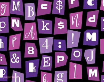 Purple Alphabet PNG – Digital Ransom Note Letters, Numbers (Digital Download)