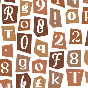 Pastell Braun Sublimation PNG Anonyme Buchstaben - Digitale Magazin Buchstaben, Alphabet Symbole Clip Art, Lösegeld-Notiz Zahlen - Transparente PNG