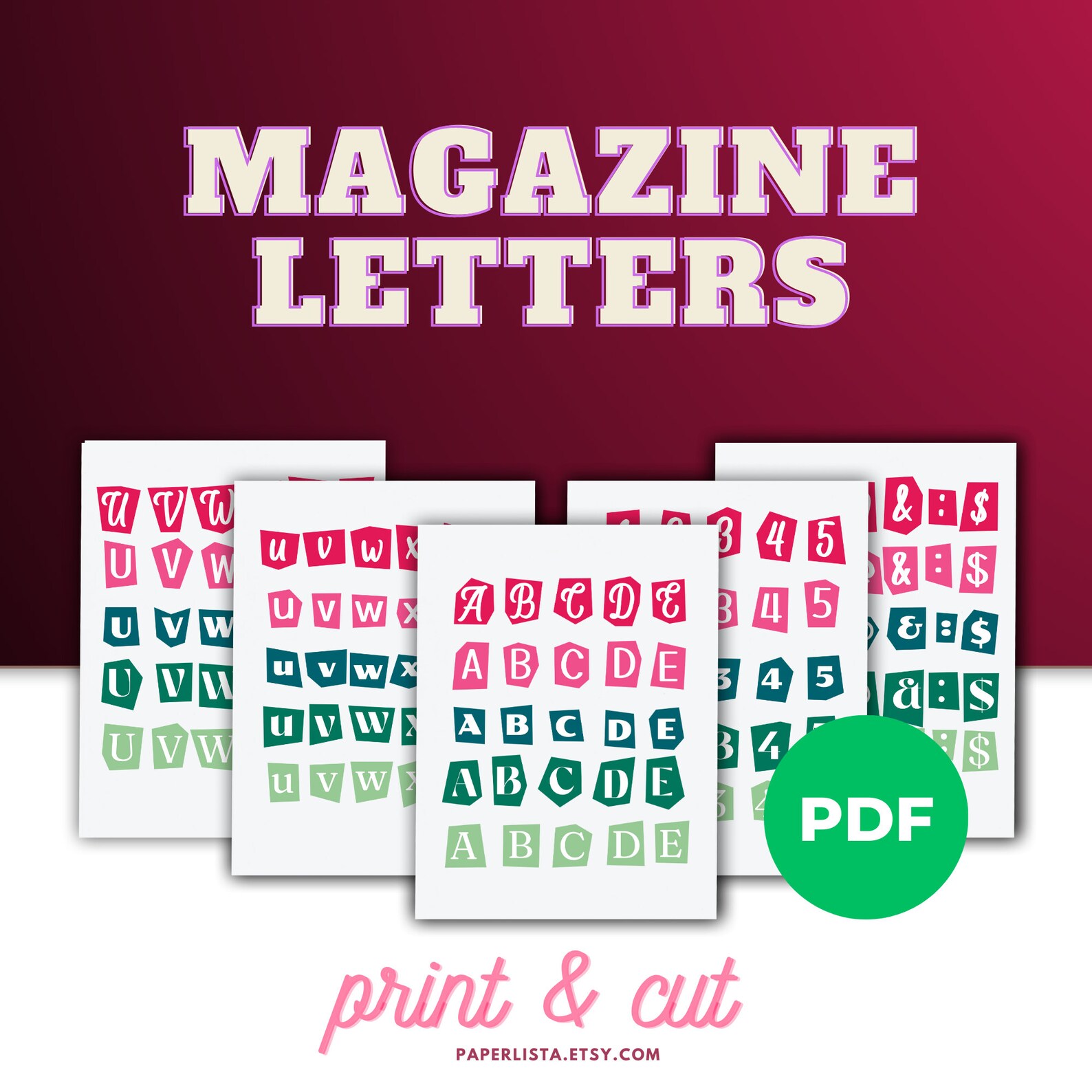 Printable Download PDF Magazine Letters Alphabet Numbers, Ransom Note ...