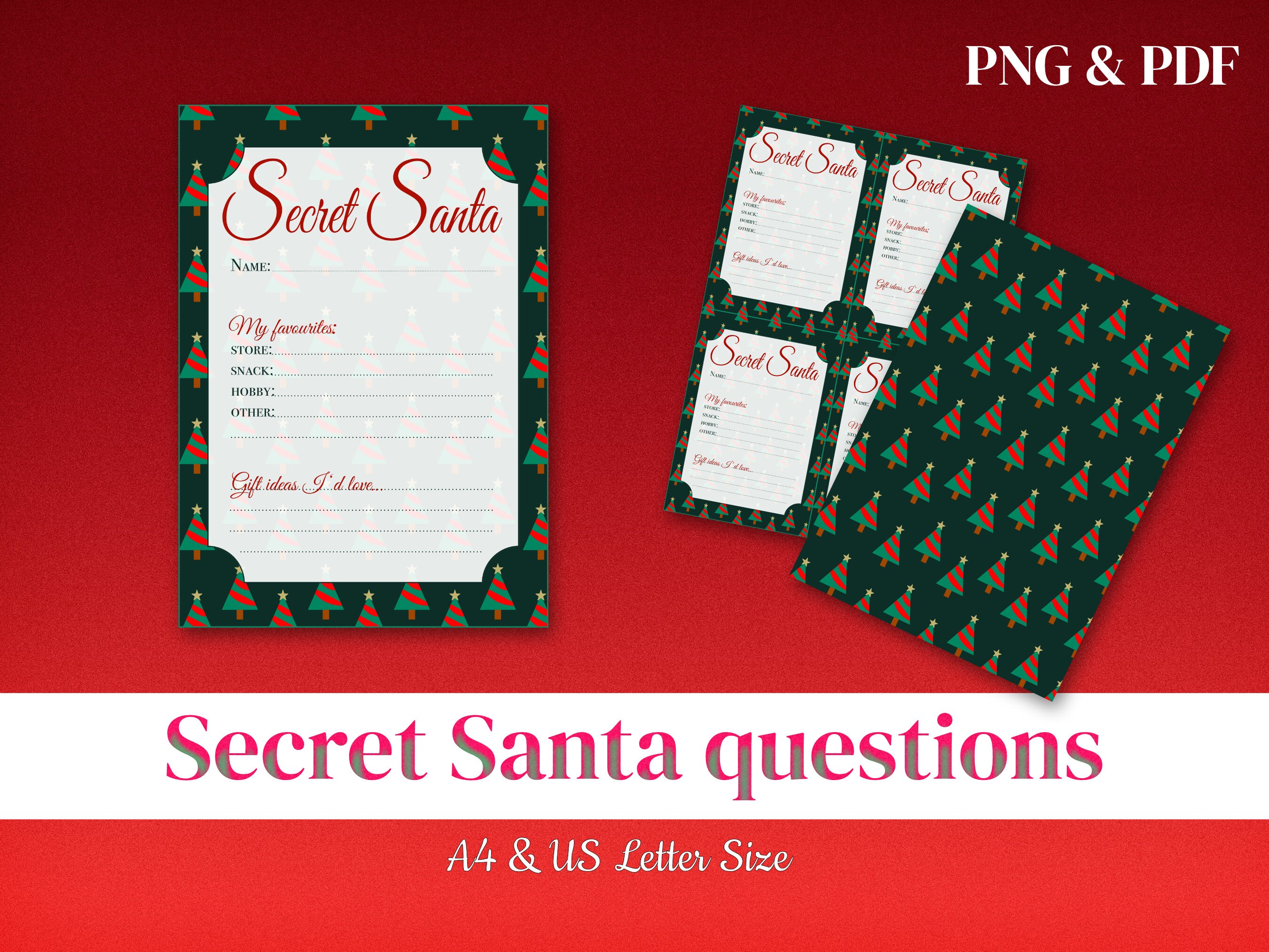 Secret Santa Printable Questions at Work, Secret Santa Gift Exchange ...