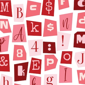 Letras de revista digital - PNG transparente, símbolos del alfabeto clip art - PNG de sublimación rosa roja Letras anónimas, Nota de rescate Número ABC